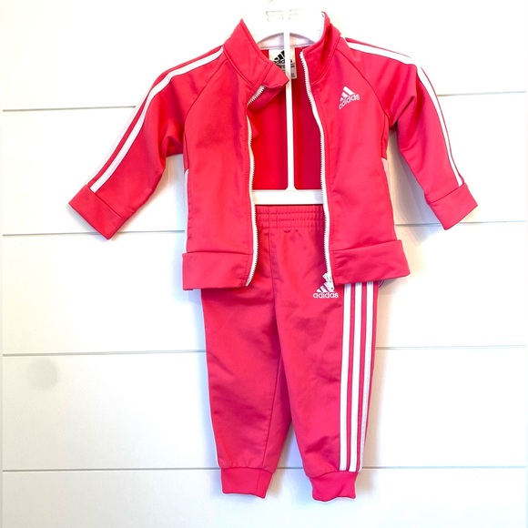 Adidas Kids' Pink and White Tracksuit (12 months) - Picture 1 of 7